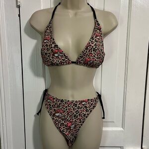 Buc-ee’s String Bikini Swimsuit Leopard Cheetah Print 2X Top XL Bottom K2